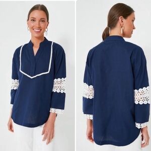 Tuckernuck Piper Lace Top Blouse Deep Navy V-Neck Size 3XL